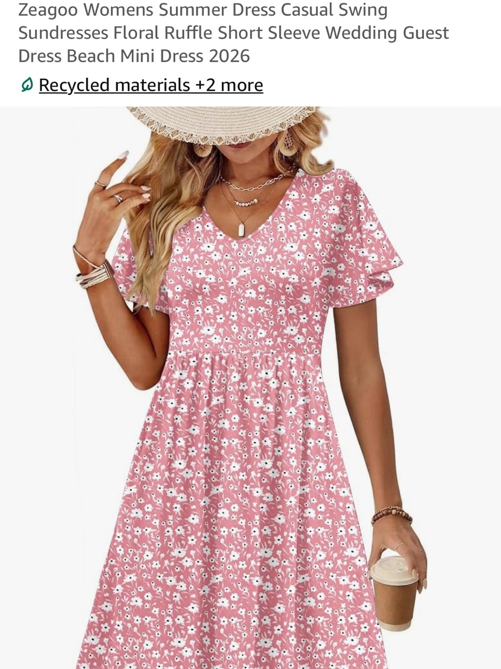 zeagoo Pink Floral Mini Dress with Ruffle Sleeves